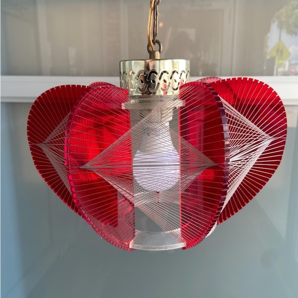 Other - Vintage light fixture hanging red acrylic string atomic Paul Secon style